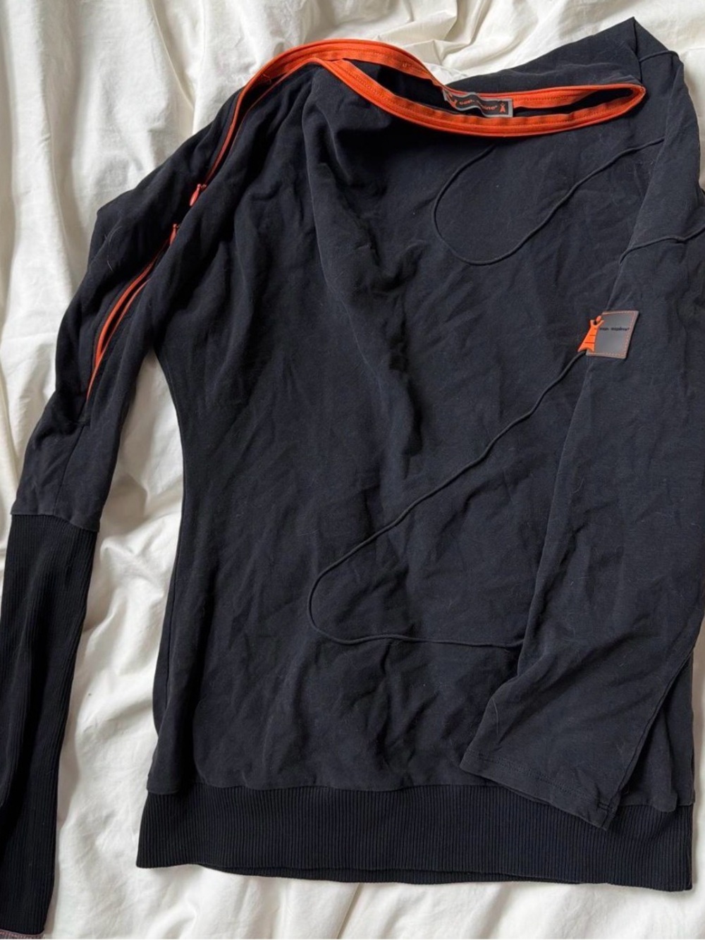 Cop.Copine Black Long sleeve Top with Orange Trim